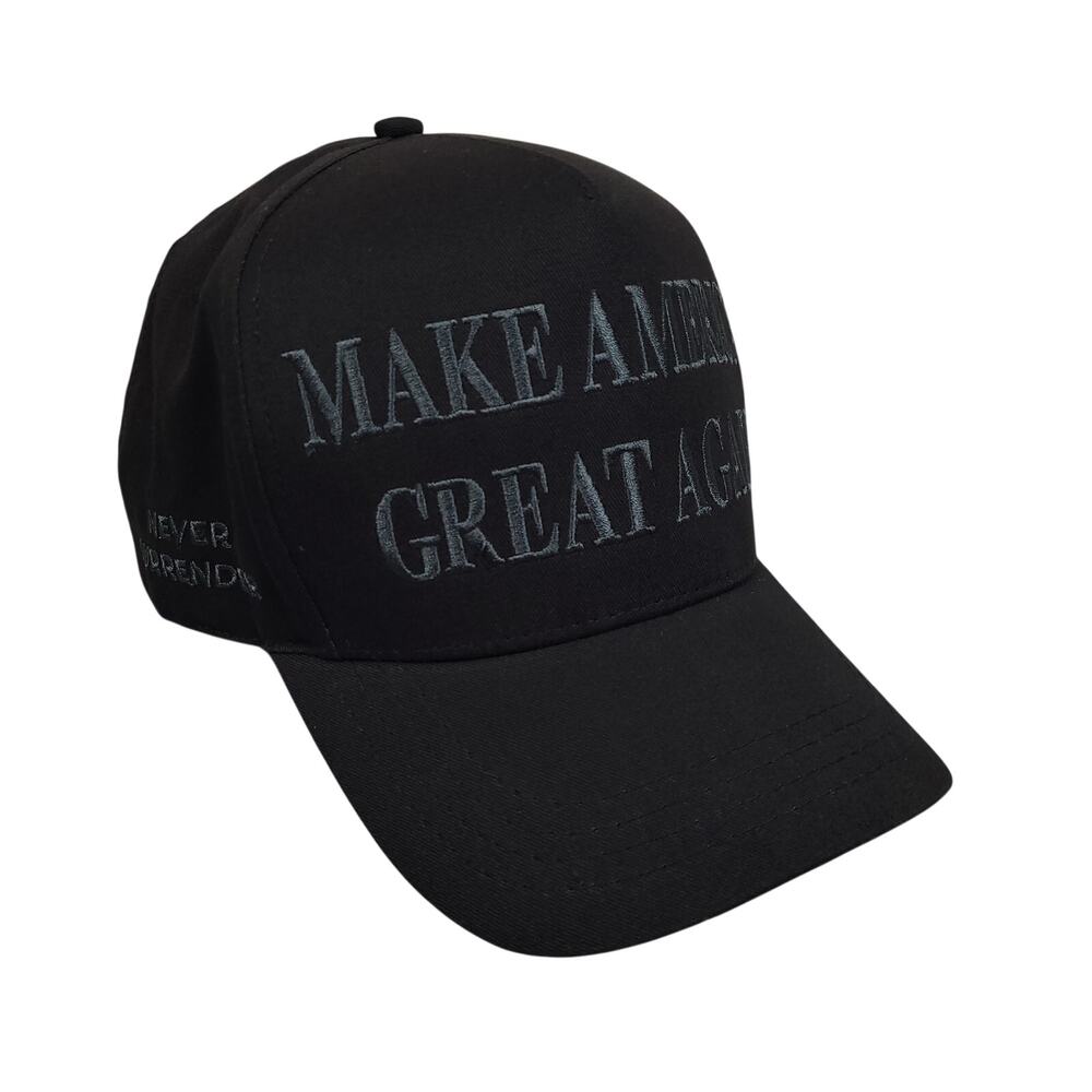 Dark MAGA Hat Black Cali Fame Snapback Made in USA Trump Never Surrender Cap EUC